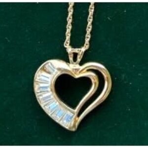 Vintage Avon Heart Necklace 18" Pendant Crystal Baguettes in Gold Tone Love
